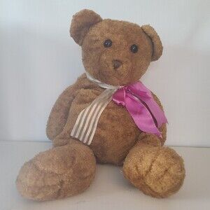 PBC International Brown Bear Plush Pink and White Bow Weighted